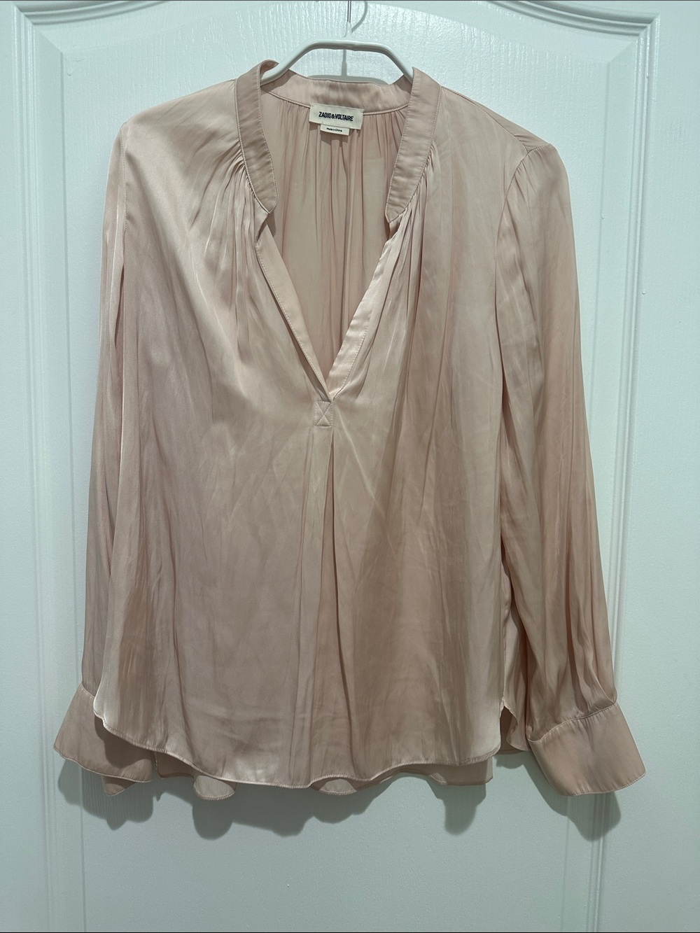 Zadig & Voltaire Dusty Rose Silk Split-Neck Blouse